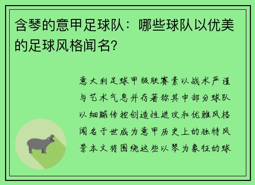 含琴的意甲足球队：哪些球队以优美的足球风格闻名？